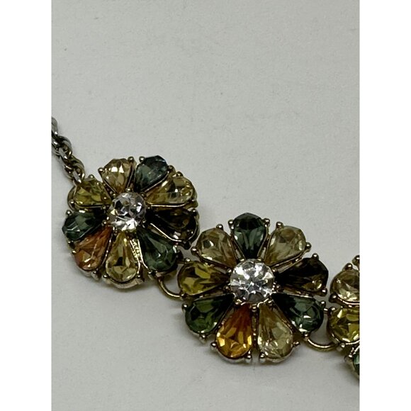 VTG Gold-Tone Floral Statement Necklace | Multi-Color Petals Rhinestone Centers - Picture 3 of 9